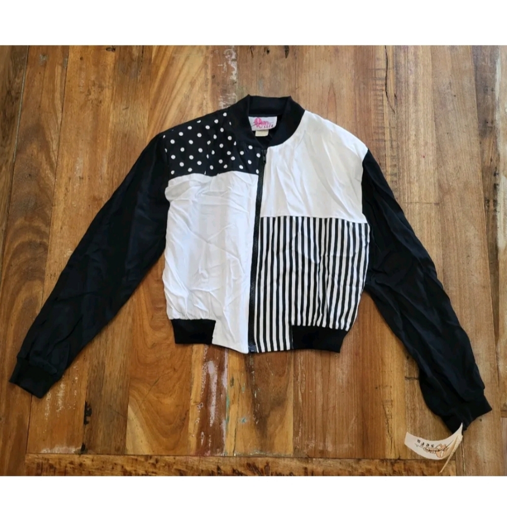 Vintage Que Sera Jacket Womens Small Black & White W/ Shoulder Pads NWT (B1)